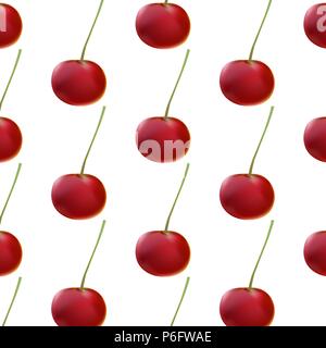 Sweet red cherries on branch filled with vitamin freshness. Seamless pattern of nature. Stock Vector