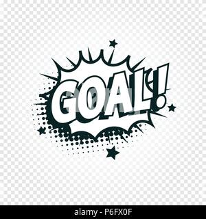 Goal icon comics cloud with halftone shadow, goal shout text in bubble, funnies stylized on transparency background. Soccer, football design element, logo template, isolated illustration. Stock Vector