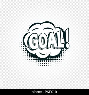 Goal icon comics cloud with halftone shadow, goal shout text in bubble, funnies stylized on transparency background. Soccer, football design element, logo template, isolated illustration. Stock Vector