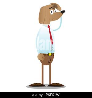 Cartoon illustrated business dog confused. Stock Vector