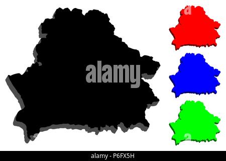 3D map of Belarus (Byelorussia or Belorussia) - black, blue and green - vector illustration Stock Vector