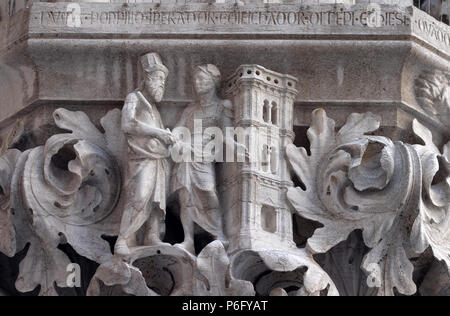 Medieval relief from Doge's Palace in Saint Mark Square, Venice, Italy, UNESCO World Heritage Site Stock Photo