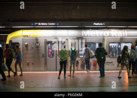 LOS ANGELES, CALIFORNIA - JUNE 29 2018: Commuters in subway station on June 29, 2018 in Los Angeles, CA. Stock Photo