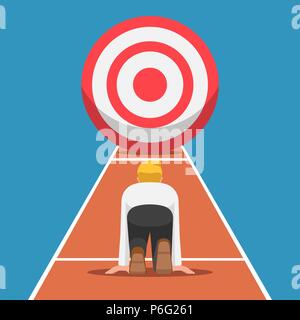 Businessman on starting point and ready to run at the target. Business target and starting career concept. Stock Vector