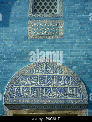 Turkey. Bursa. Yesil Turbe (Green Tomb). Mausoleum of Sultan Mehmed I (1390-1421). Built in 1421. Ottoman style. Detail green-blue tiles. Stock Photo