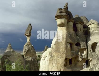 Turkey. Cappadocia. Pasabaglari. Monk's Valley. Fairy chimney. Detail. Central Anatolia. Stock Photo