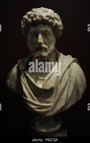 Marcus Aurelius (121-180 AD). Roman emperor. Roman bust. Marble. From Kandilli, Lamunia (Bozhoyuk). Archaeological Museum. Istanbul. Turkey. Stock Photo