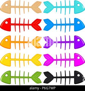 Colorful cartoon fish skeleton set Stock Vector
