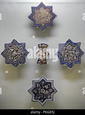 Glazed octagonal tiles. 13th-14th centuries. Tiled Kiosk Museum. Archaeological Museum. Istanbul. Turkey. Stock Photo