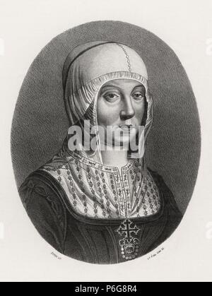 Historia de España. Isabel I de Castilla (1451-1504), Isabel la Católica. Grabado de 1872. Stock Photo