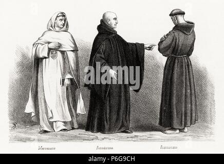 Historia de España. Órdenes religiosas de la Edad Media. Grabado de 1872. Stock Photo