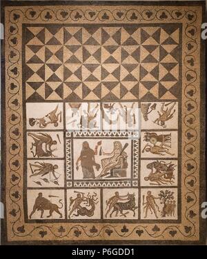 . . . . Mosaico LOS TRABAJOS DE HERCULES. Arte romano, siglo III d.C.. Procedencia: Liria (Valencia). MUSEO ARQUEOLOGICO NACIONAL. Stock Photo