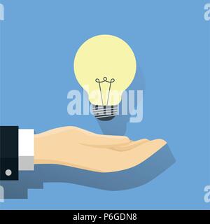 Businessman with light bulb, a hand and an idea light bulb, modern idea innovation light bulb concept. Conceptual web illustration - Flat Vector Illus Stock Vector