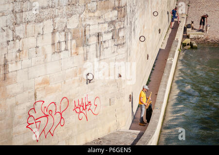 Saxophone on the river Seine Stock Photo