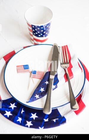 Table setting for 4th July celebration on USA Independence day Stock Photo
