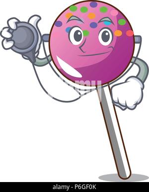 Doctor lollipop with sprinkles character cartoon Stock Vector