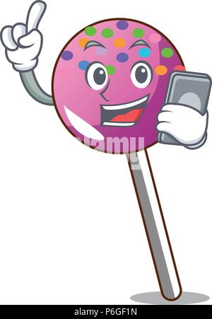 With phone lollipop with sprinkles character cartoon Stock Vector