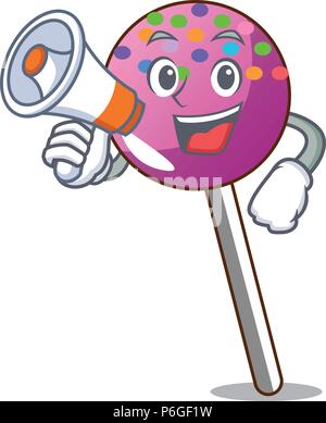 With megaphone lollipop with sprinkles character cartoon Stock Vector