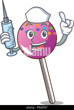 Nurse lollipop with sprinkles character cartoon Stock Vector