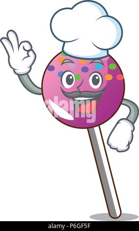 Chef lollipop with sprinkles character cartoon Stock Vector