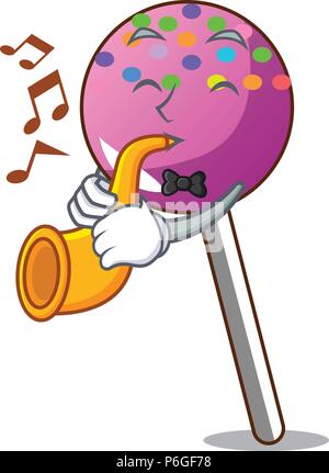 With trumpet lollipop with sprinkles mascot cartoon Stock Vector