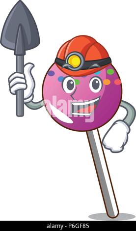 Miner lollipop with sprinkles mascot cartoon Stock Vector