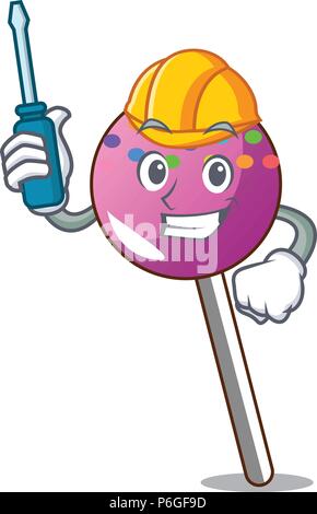 Automotive lollipop with sprinkles mascot cartoon Stock Vector
