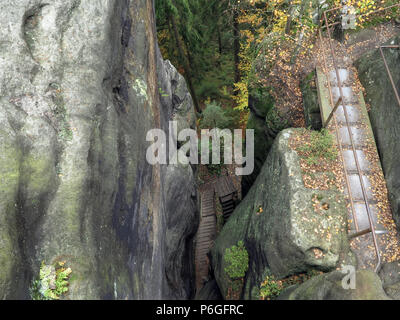 Remains of the rock castle Schauenstein from 14-th century, Bohemian Switzerland, Czech Republic Stock Photo