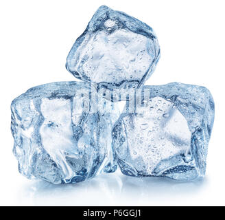 Three ice cubes with water drops. Macro shot. Clipping path. Stock Photo