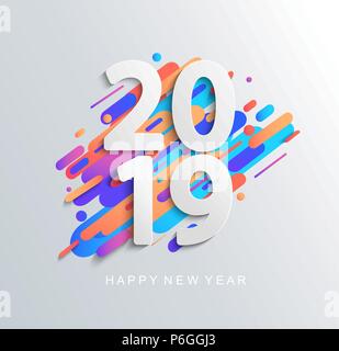 Creative new year 2019 design card on modern motion backgroun. Perfect for presentations, flyers and banners, leaflets, postcards and posters. Vector illustration EPS10 Stock Vector