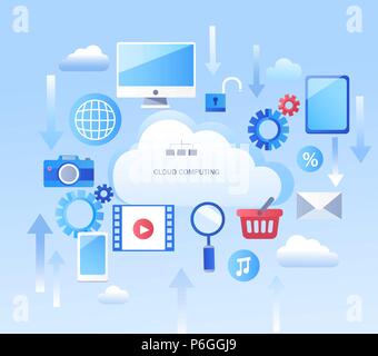 Abstract Infographic for cloud computing services and technology, data storage.Vector illustration concept for web design, banners, marketing, and graphic design. Stock Vector