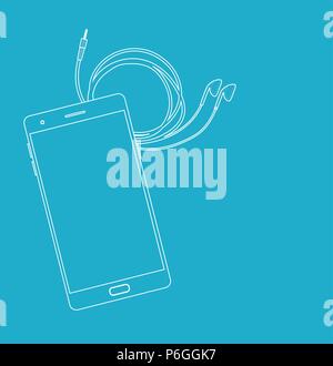 Smartphone and Earphones outlined style Stock Vector