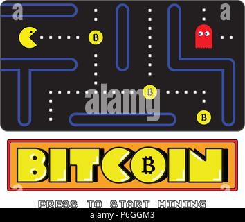 Bitcoin mining concept expressed as a videogame Stock Vector