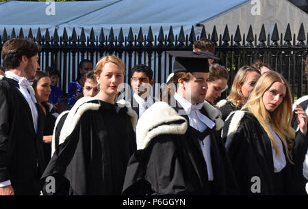 Cambridge UK, June 27 2018: Kings College Students waiting on Kings parade to go into Senate House for Graduation Stock Photo