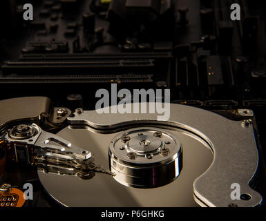 close up inside hard disc Stock Photo
