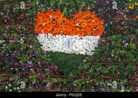 India's tricolor decorated in heart shape using flowers Stock Photo