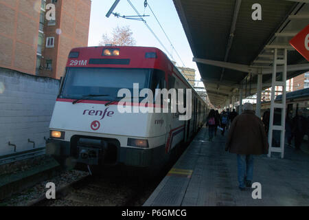 Train at the Alcala de Henares station, Alcala de Henares, a historical and charming city near to Madrid; Alcala de Henares, Spain Stock Photo
