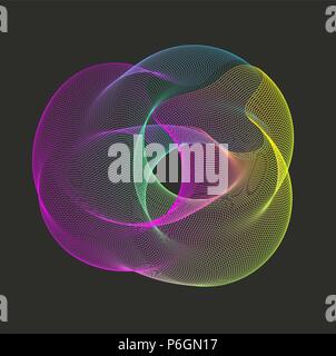 Geometric abstraction, abstract fluid on black background, line vortex, music banner, electronic music poster. Vector illustration Stock Vector