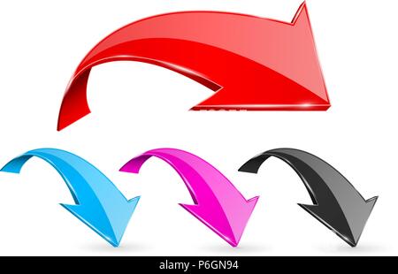 DOWN bent colored arrows. Web 3d shiny icons Stock Vector