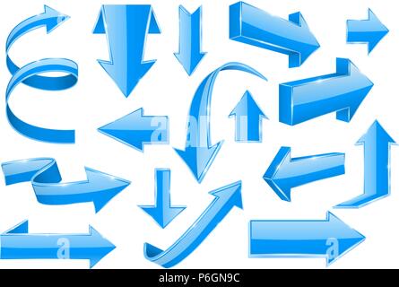 Blue arrows collection. Web 3d shiny icons Stock Vector