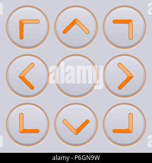 Arrows key pad. Orange icons on gray buttons Stock Vector
