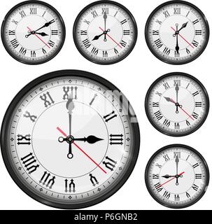 Retro clock with roman numerals and vintage hour and minute hand. Collection Stock Vector