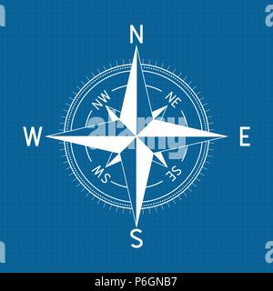 Compass wind rose. Vector illustration on blue background Stock Vector
