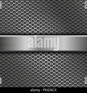 Steel long plate on perforated background Stock Vector