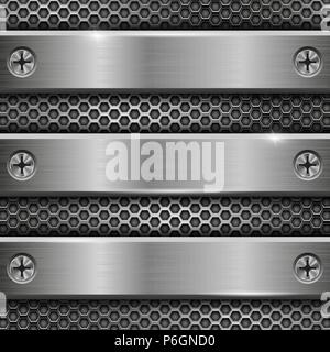 Steel long plates on perforated background Stock Vector