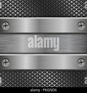 Metal brushed plate on perforated background Stock Vector