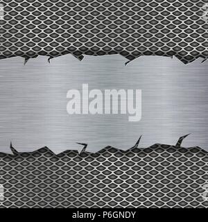 Perforated background with metal brushed plate Stock Vector