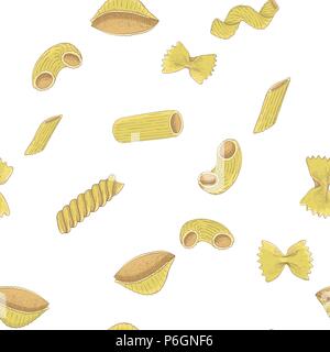 Pasta collection. Colored hand drawn sketch. Seamless pattern Stock Vector