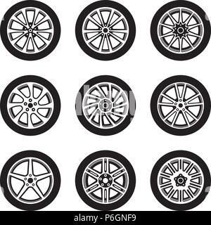 Car wheel. Tires and rims. Flat  vector Stock Vector