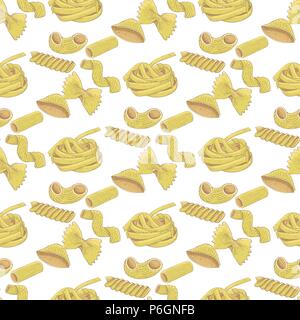Pasta collection. Colored hand drawn sketch. Seamless pattern Stock Vector